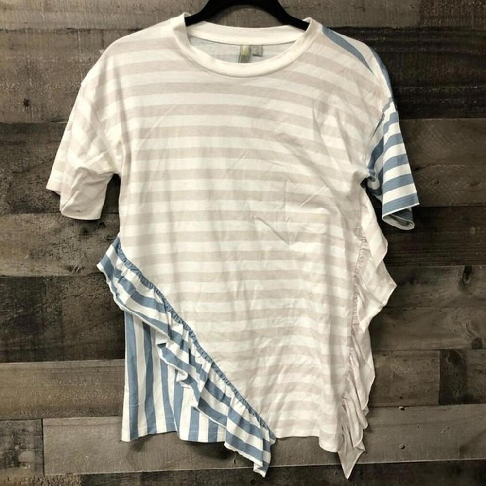 Asos Women's Size 2 Pink Blue Patchwork Short Sleeve Blouse Top Shirt